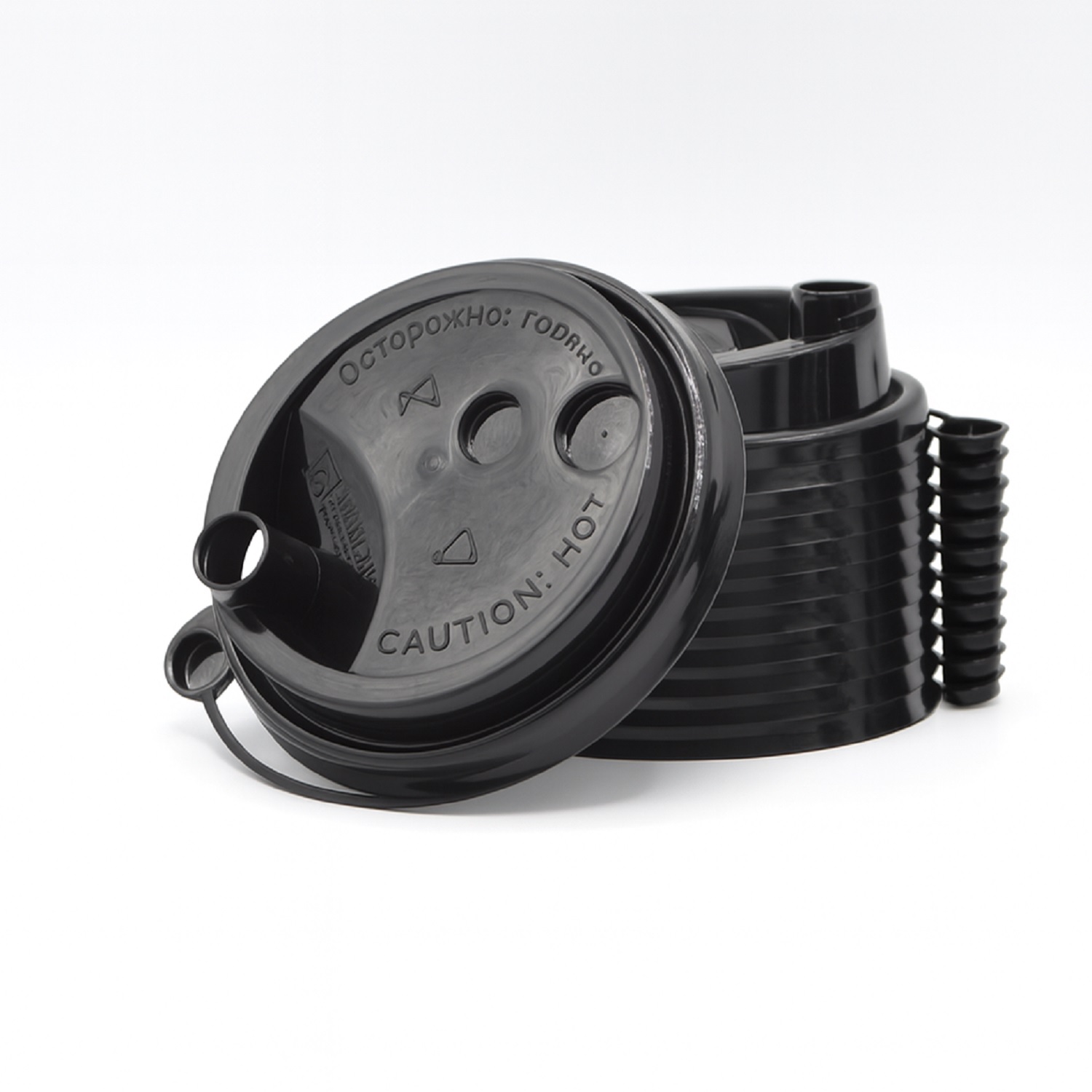 Крышка к стаканам d8,0см PP с пробкой заглушкой черная  50 шт/уп