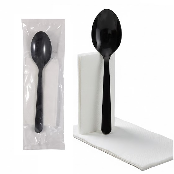 Ланч - набор 2/1 Ложка Премиум 18см черная/салфетка