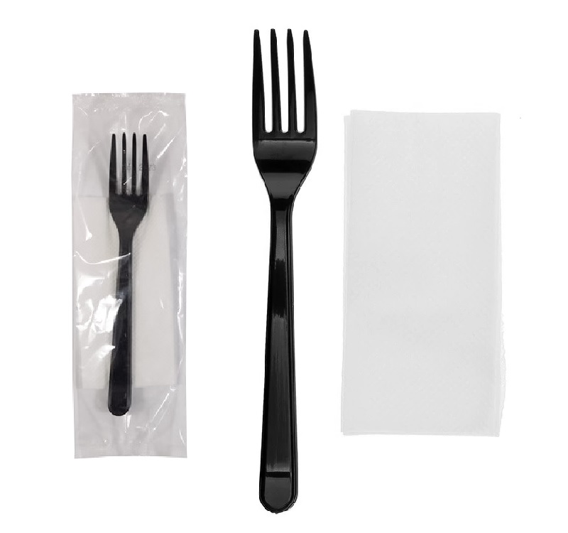 Ланч - набор 2/1 Вилка Премиум 18см черная/салфетка