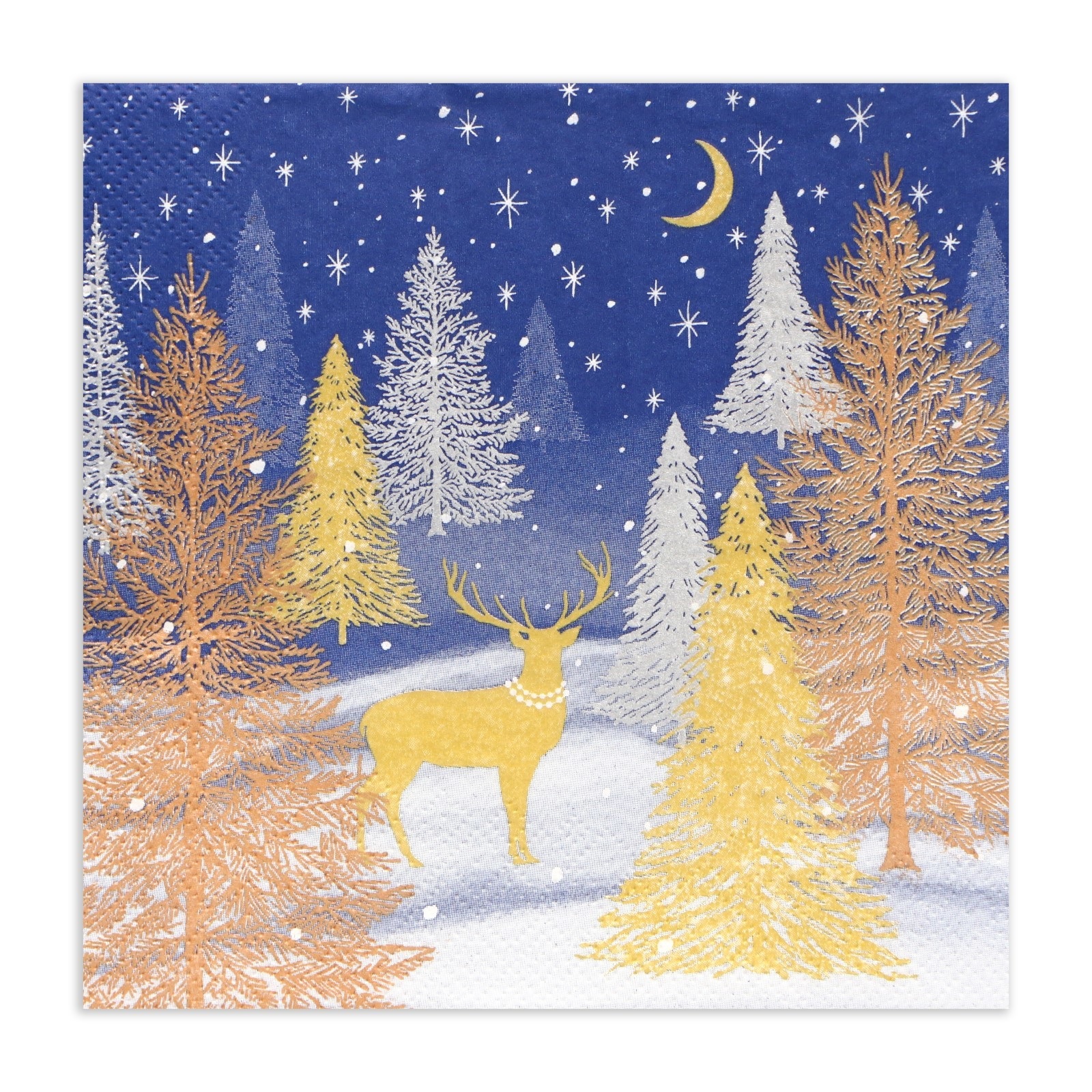 Салфетки  новогодние 33х33см 3 сл 20шт/уп Золотой олень в зимнем лесу