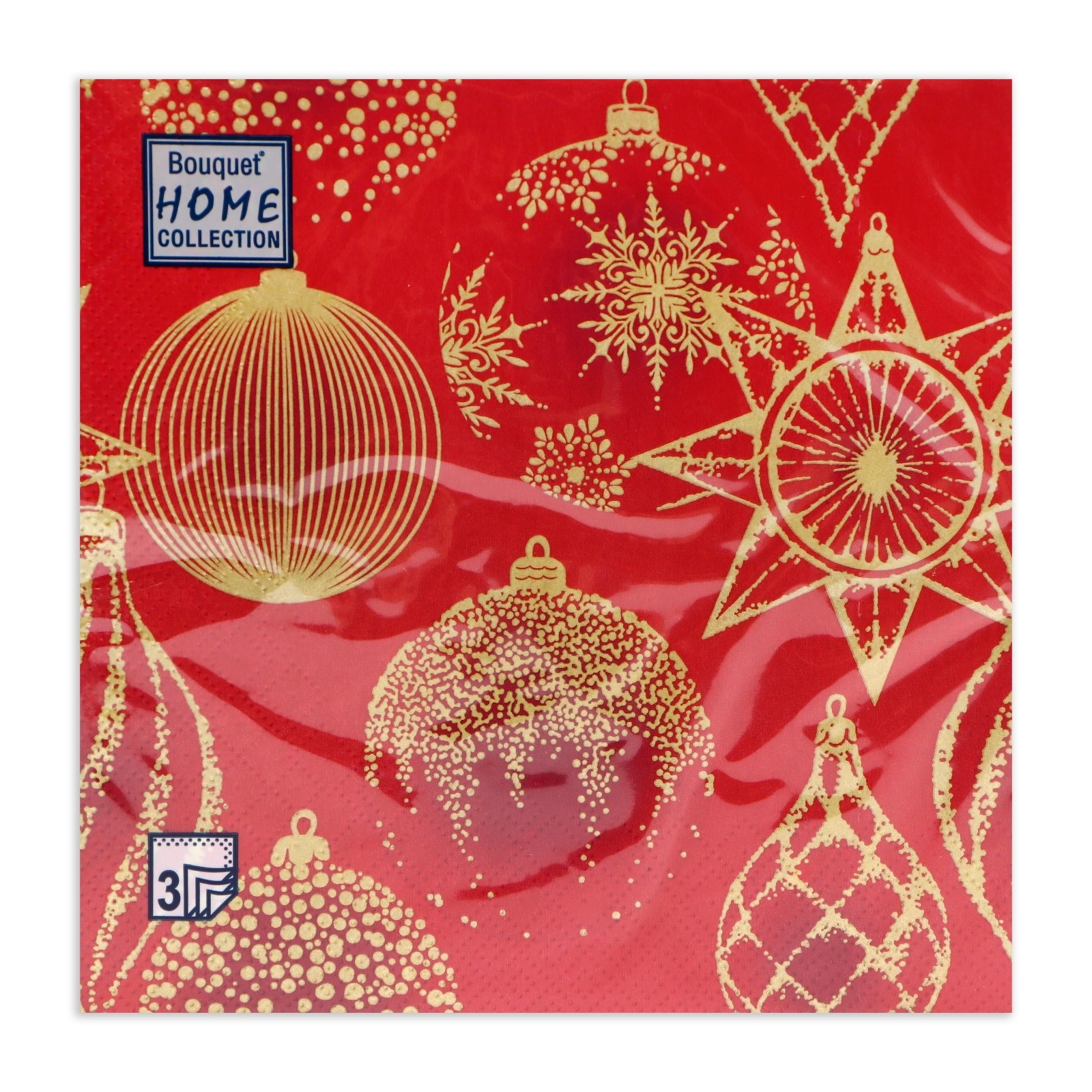 Салфетки  новогодние 33х33см 3 сл 20шт/уп Золотые украшения на красном