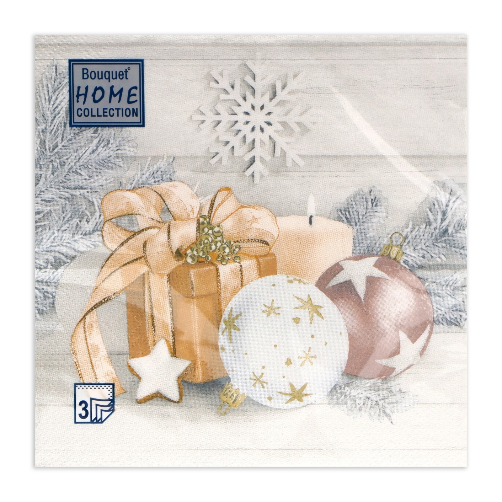 Салфетки  новогодние 33х33см 3 сл 20шт/уп Праздничный натюрморт золото