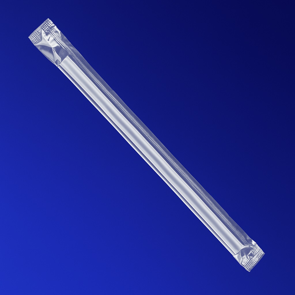 Трубочка отдельно упакованная ПП d1,2x24см прозрачная 100шт/уп без гофры Bubble tea