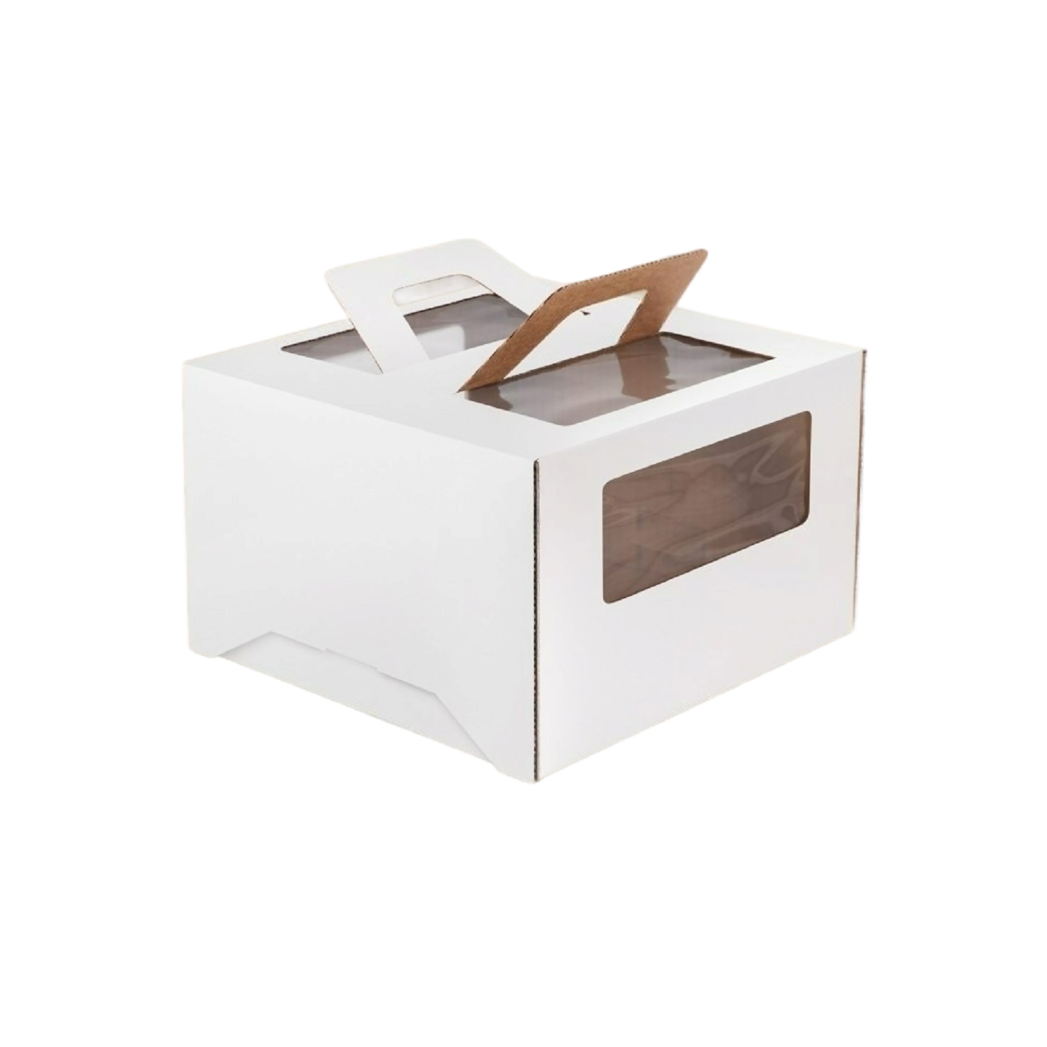 Коробка для торта белая с окном с ручками GKH 20,0x20,0x15,0см 25шт/кор