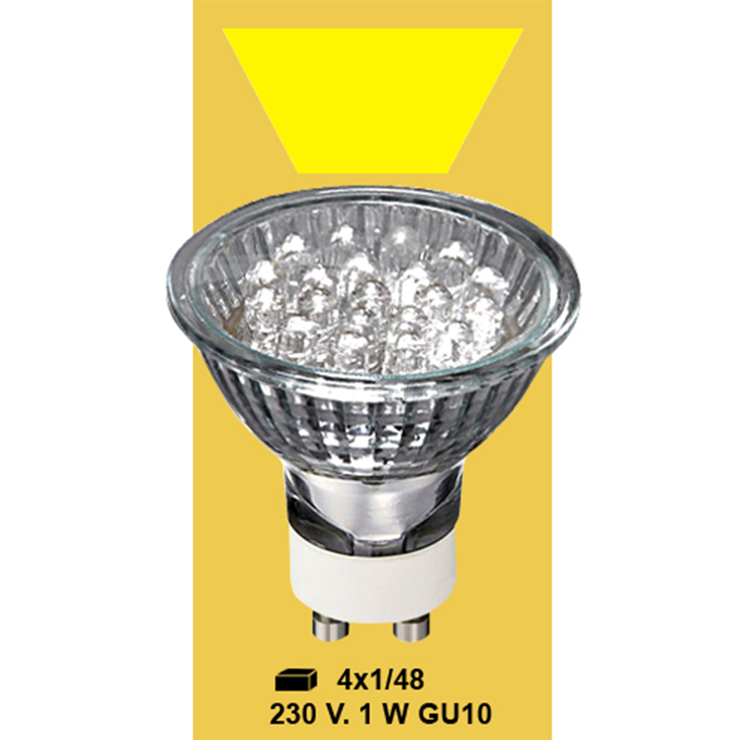 Лампочка GU10 8диодов LED желтая 230V 1W indoor