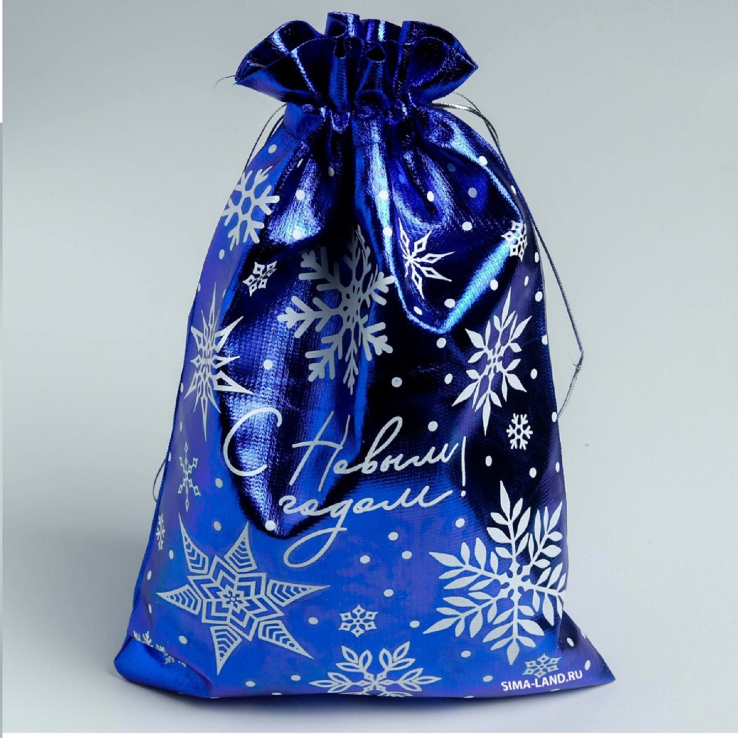 Мешочек подарочный синий 20х30см парча С Новым годом
