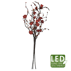 Светильник LED Веточки красной розы 70х20см кабель коричневый 3м 24LED indoor