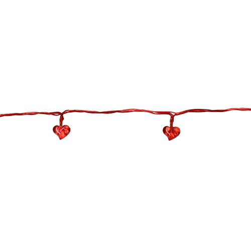 Гирлянда         1,4м красная Сердечки 2,5см красные кабель красный 0,5м на батарейках АА 6ч таймер 10диодов LED indoor