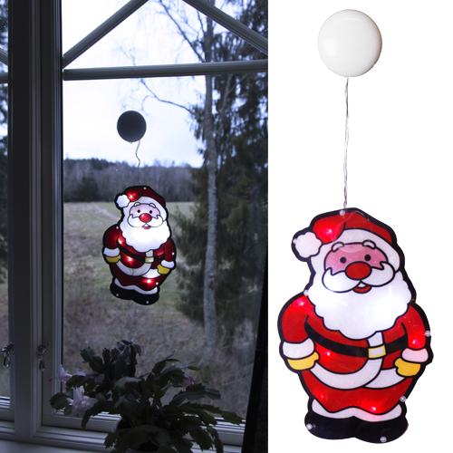 Декорация Дед Мороз  27х18см на окно кабель прозрачный 0,25м на батарейках 3ААА выключатель 8диодов LED indoor