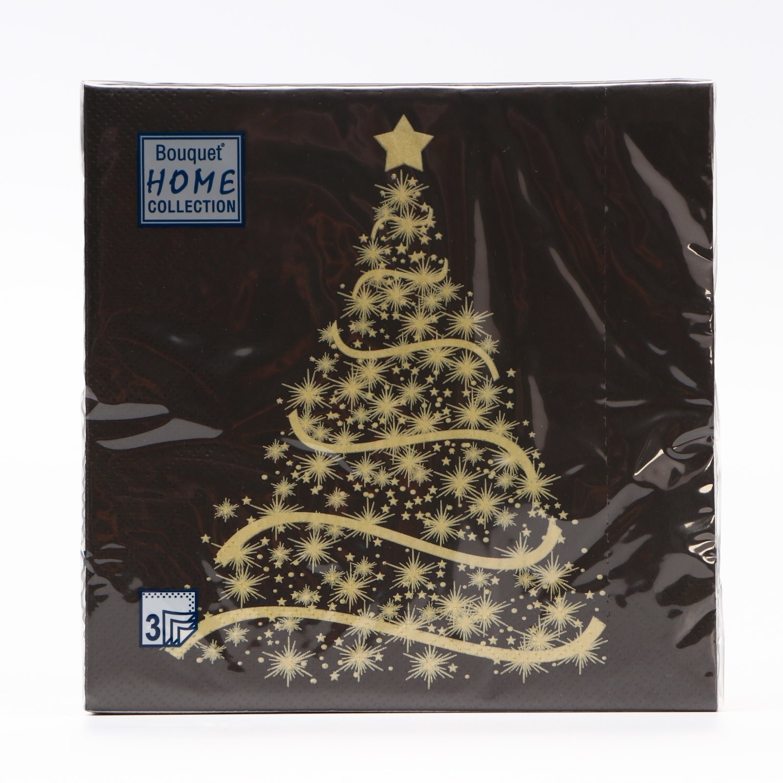 Салфетки  новогодние 33х33см 3 сл 20шт/уп Волшебная ель на черном