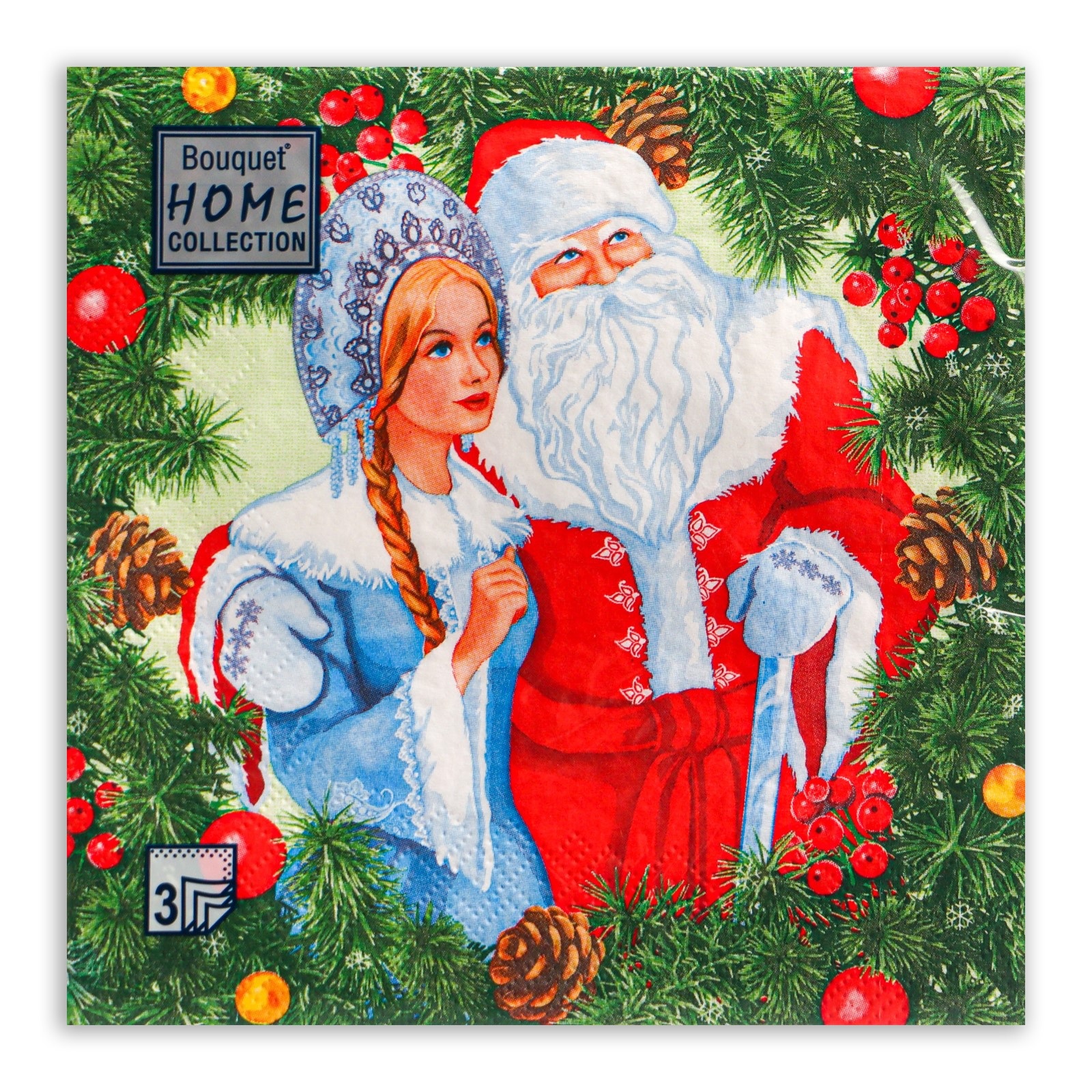 Салфетки  новогодние 33х33см 3 сл 20шт/уп Дед Мороз и Снегурочка