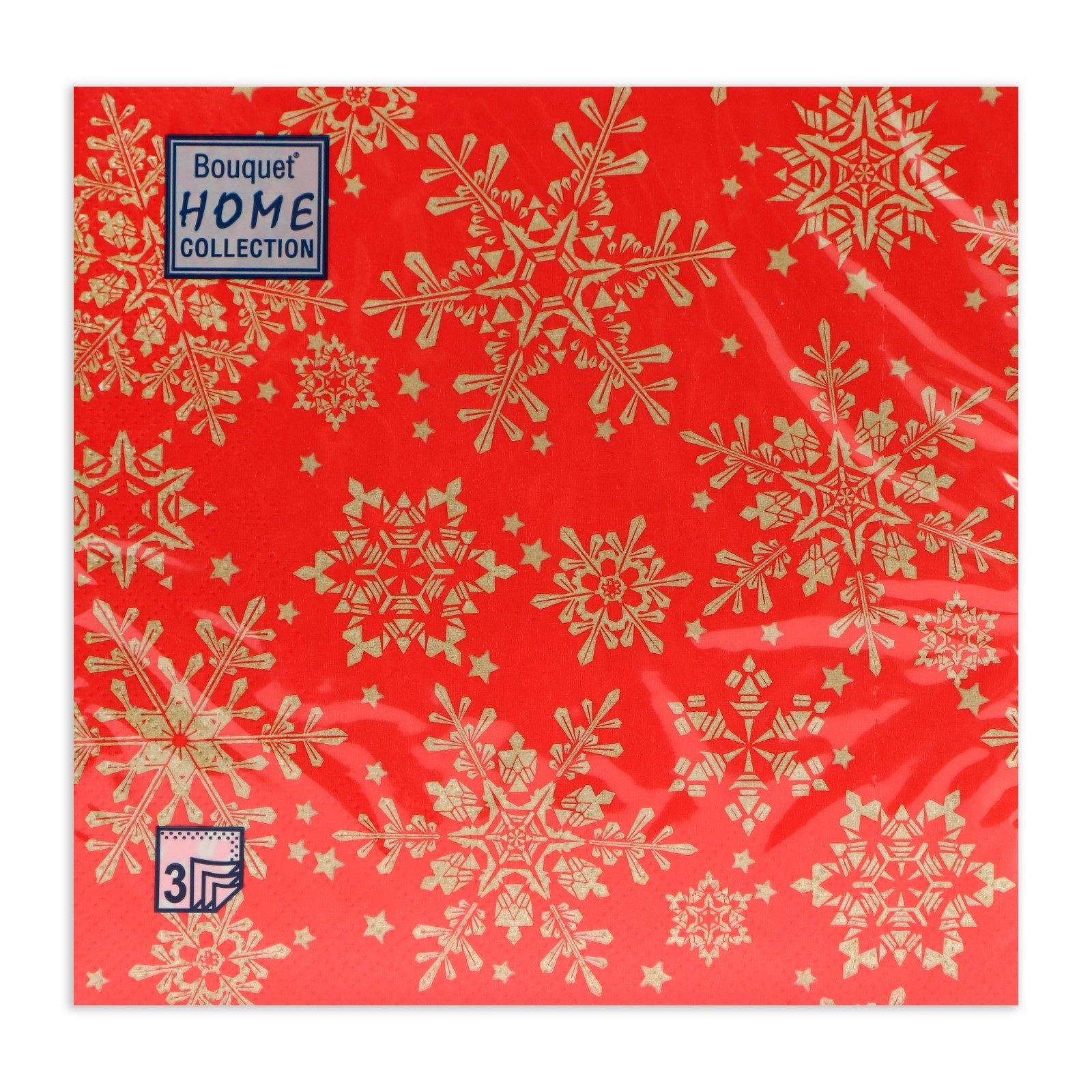Салфетки  новогодние 33х33см 3 сл 20шт/уп Золотые снежинки на красном