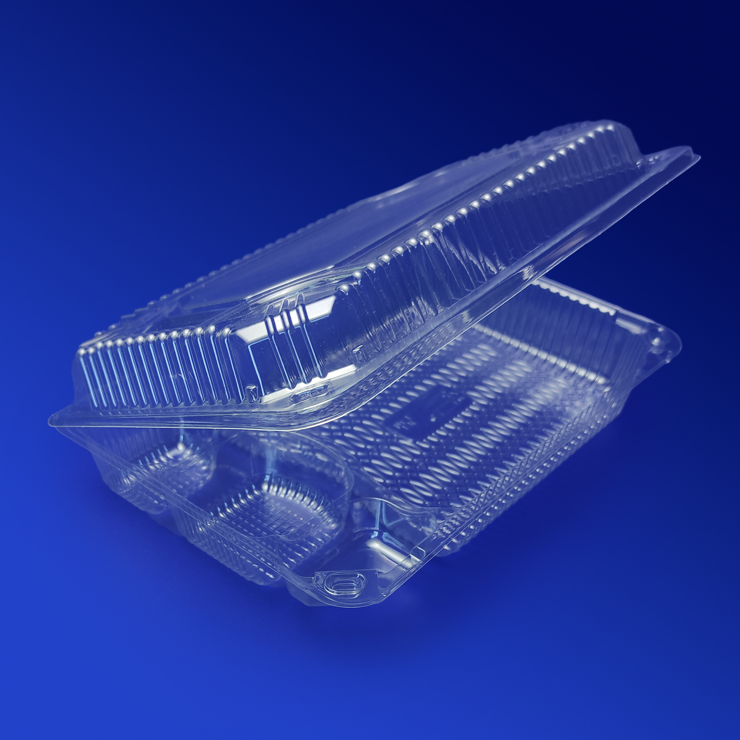 Контейнер пластиковый на  4 секции 1850мл PЕТ прозрачный с нераздельной крышкой 22,0х15,5х5,5см 250 шт/кор ПР-К -30С3Н(ИП) А