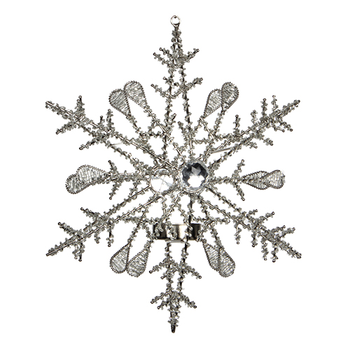 Декор Подсвечник снежинка подвесной серебристый 26см