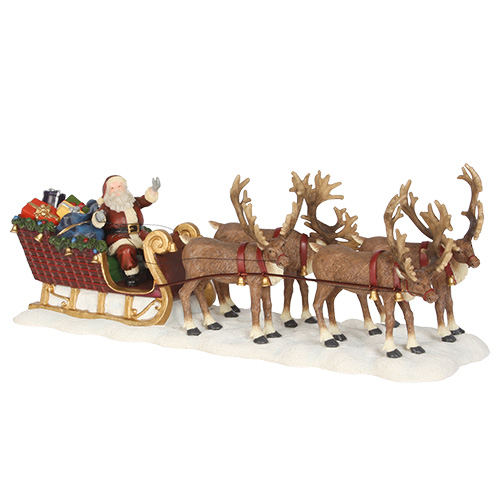 Декор Санта с подарками на санях  в оленьей упряжке 21х6,5х8см
