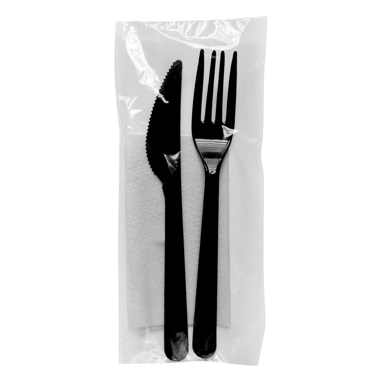 Ланч - набор -вилка черная,нож черный,салфетка белая