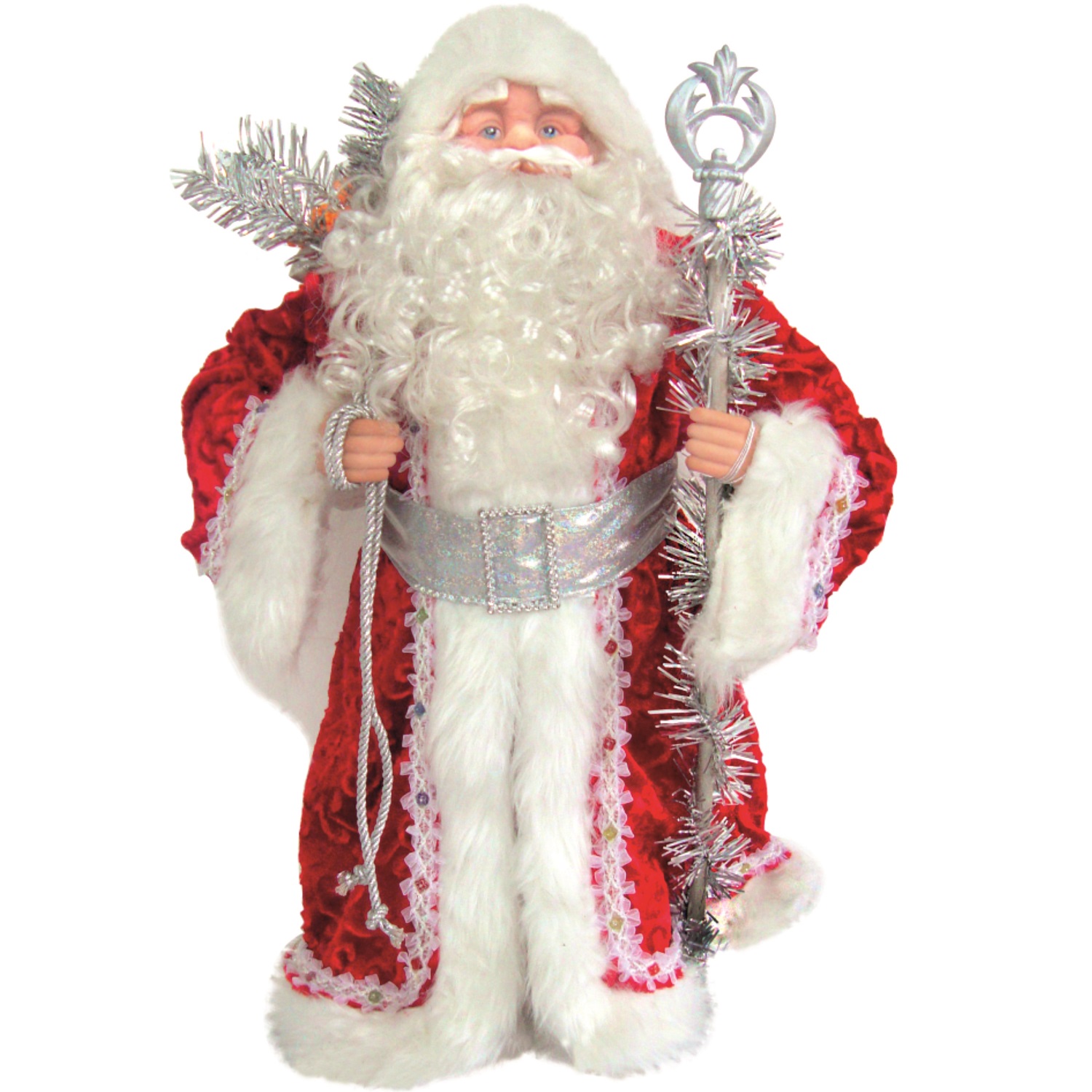Декорация Дед мороз в красном с посохом 61см