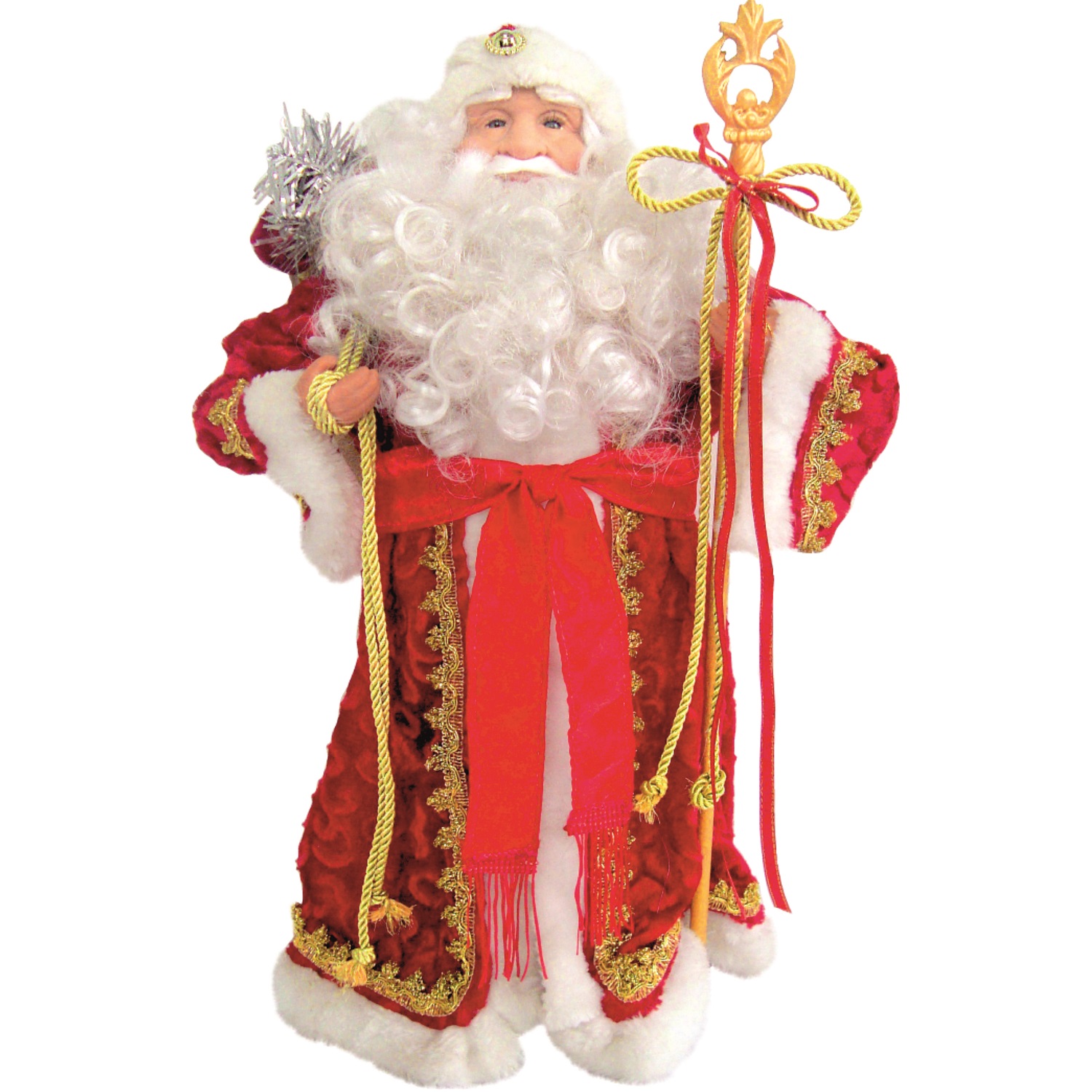 Декорация Дед мороз в красном с посохом 46см