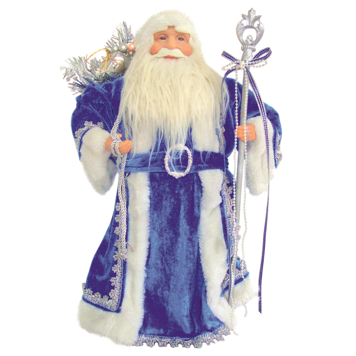 Декорация Дед мороз в синем с посохом 46см