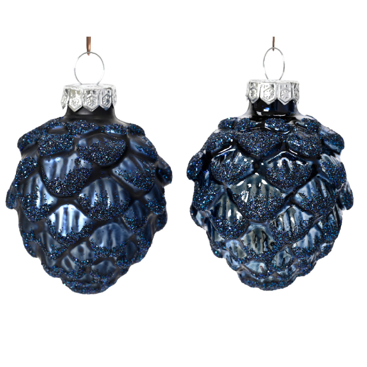 Декор Шишки стекло синие глянцевые/матовые d5x7см 6шт/уп