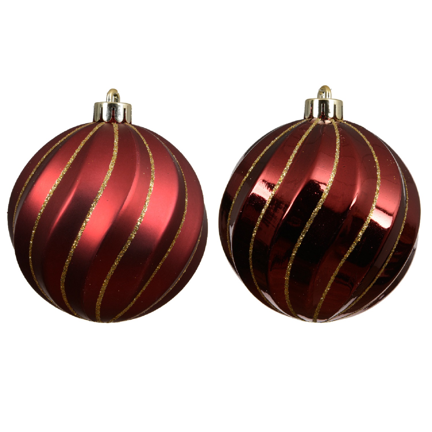 Шар бордовый с золотистыми линиями глянцевый/матовый d8см 6шт/уп