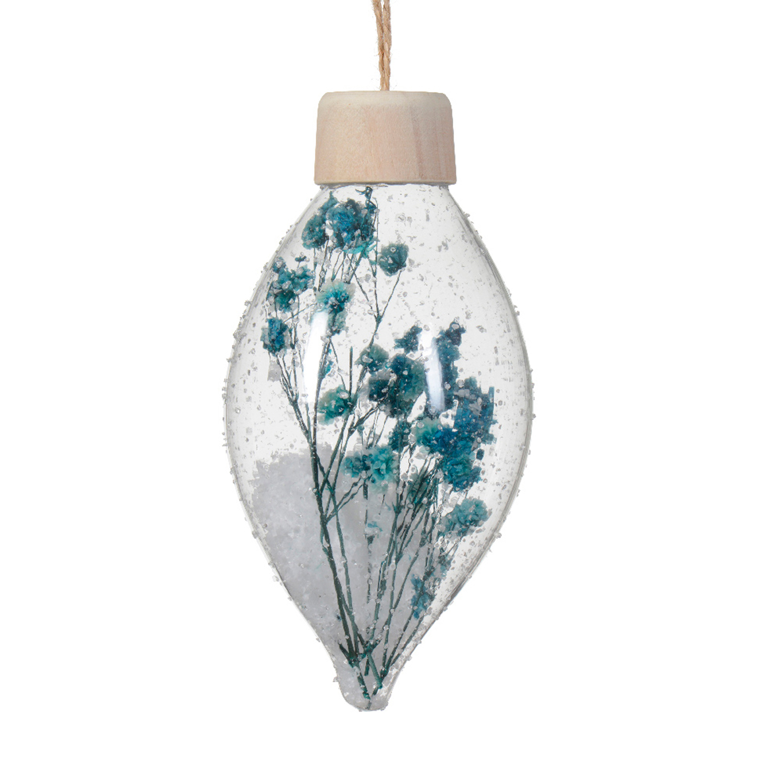 Декор Олива стекло прозрачный с сухоцветами зелеными и снегом внутри d6,5х13см 2шт/уп