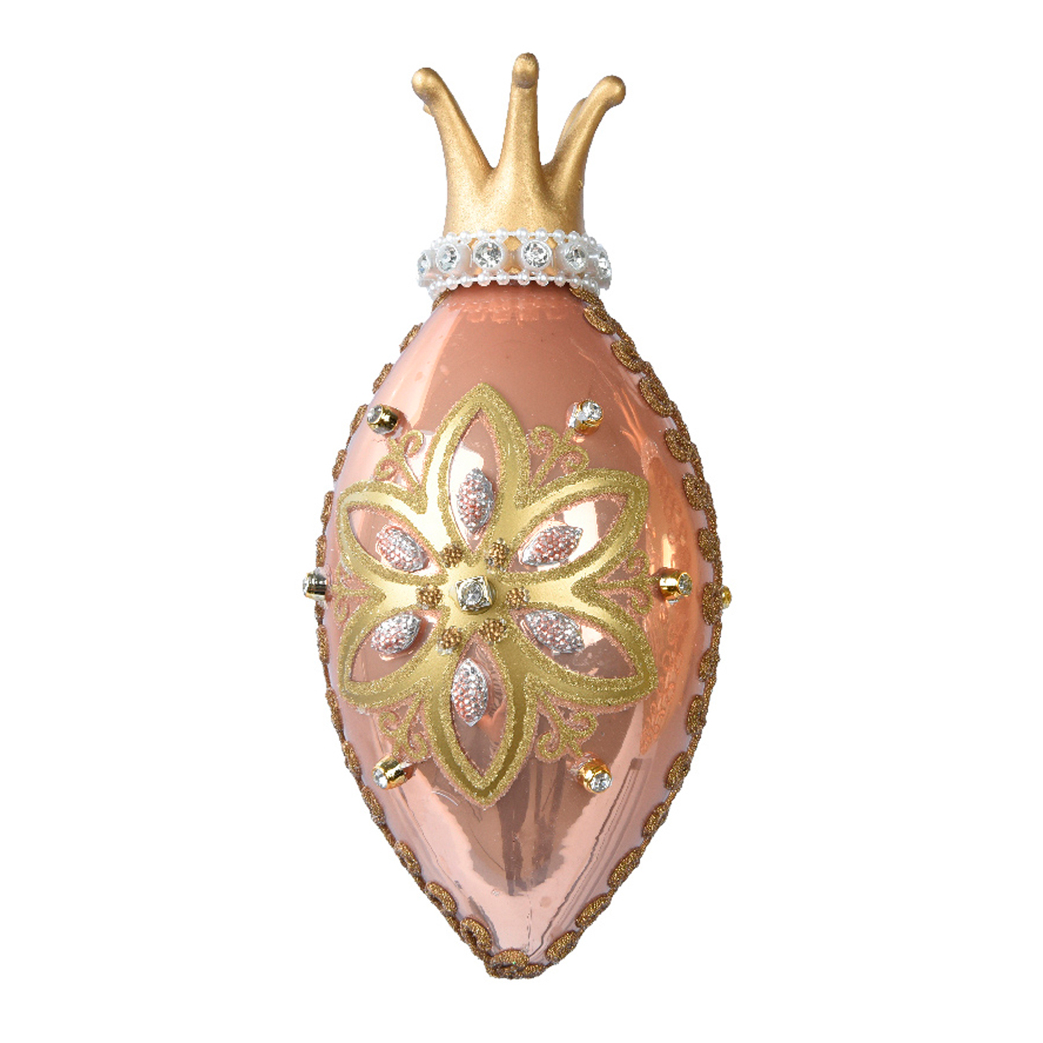 Декор Олива стекло розовый эмаль с короной и стразами d8х14см