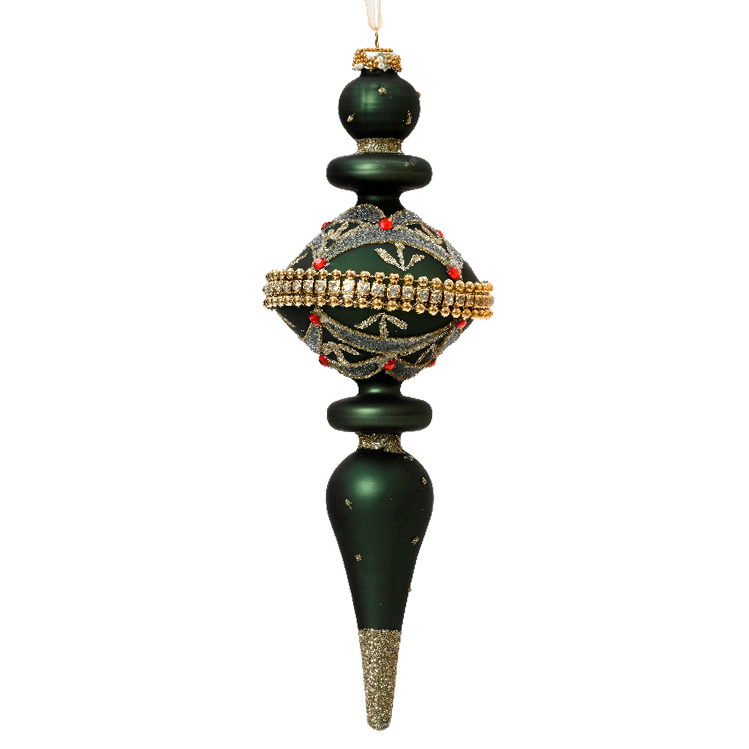 Декор Подвеска античная стекло зеленая со стразами d8х24см 2шт/уп