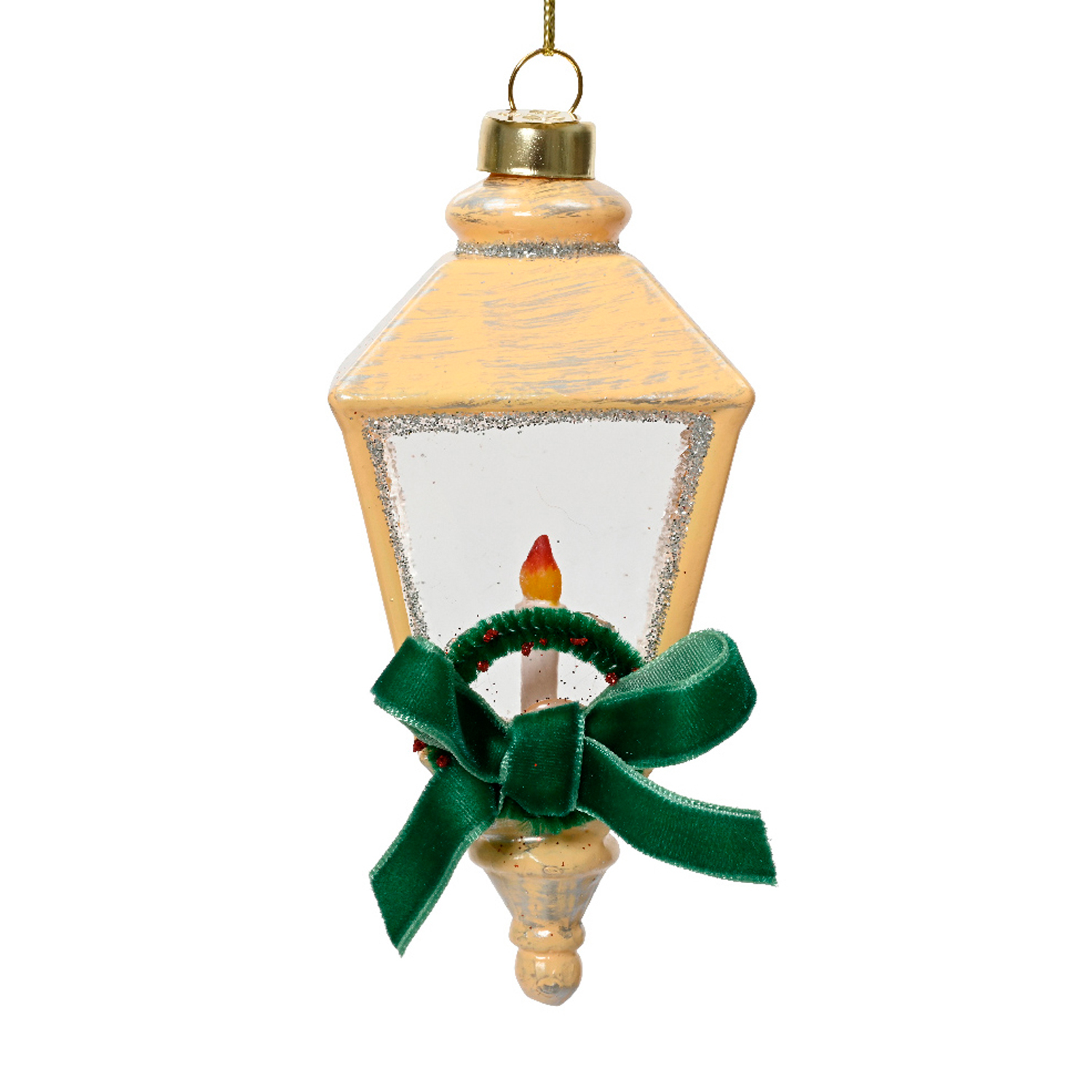 Декор Фонарь со свечой стекло золотой 5,5х5,5х10,5см