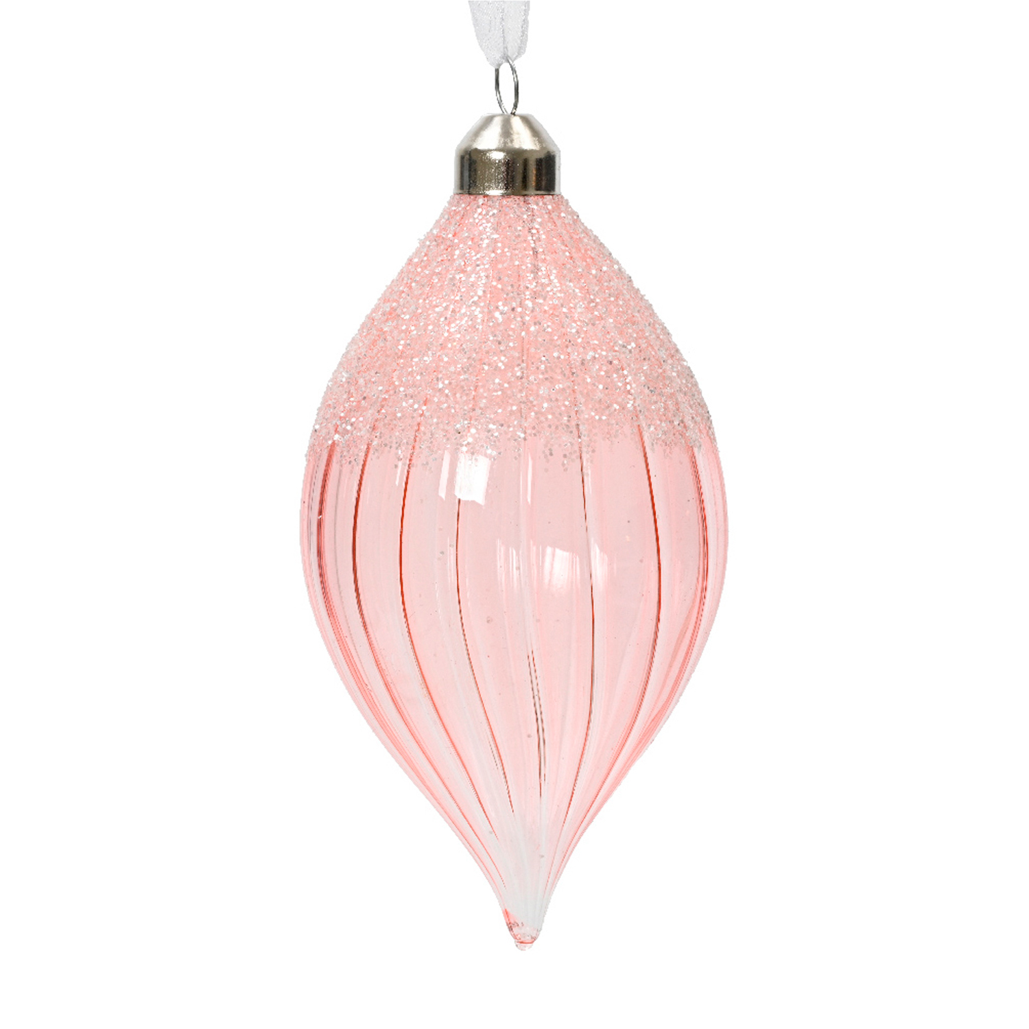 Декор Олива стекло прозрачная розовая с блестками d6,5х11см