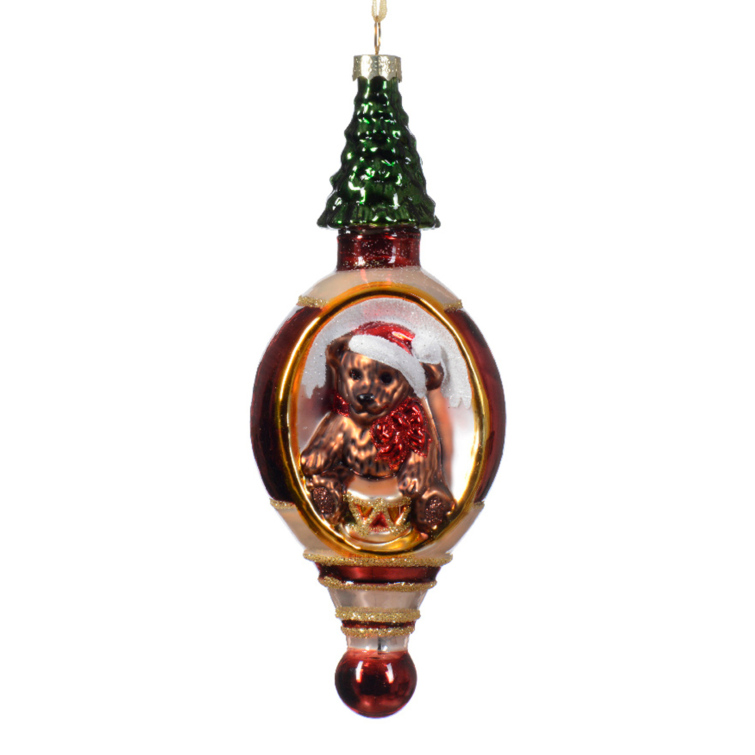 Декор Подвеска стекло рождественская мишка d6,5х16,5см