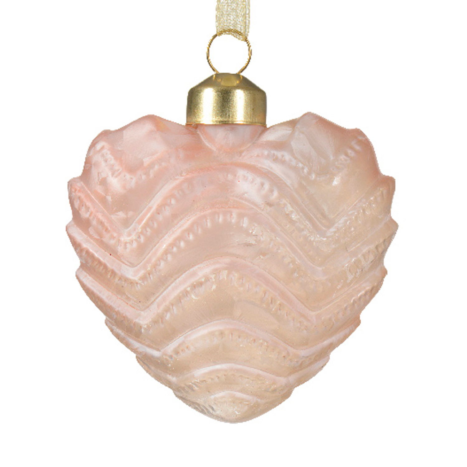Декор Сердце стекло розовое с рельефным узором 8х4х9см