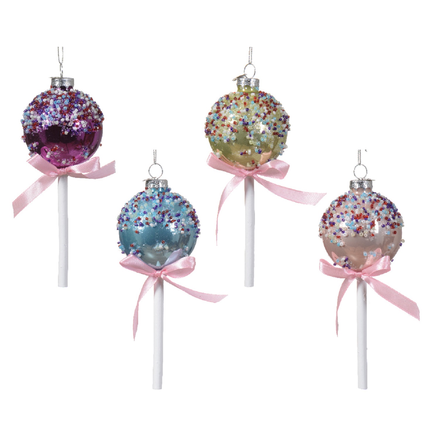 Декор Леденец стекло с посыпкой из бисера d6см 4 в ассорт