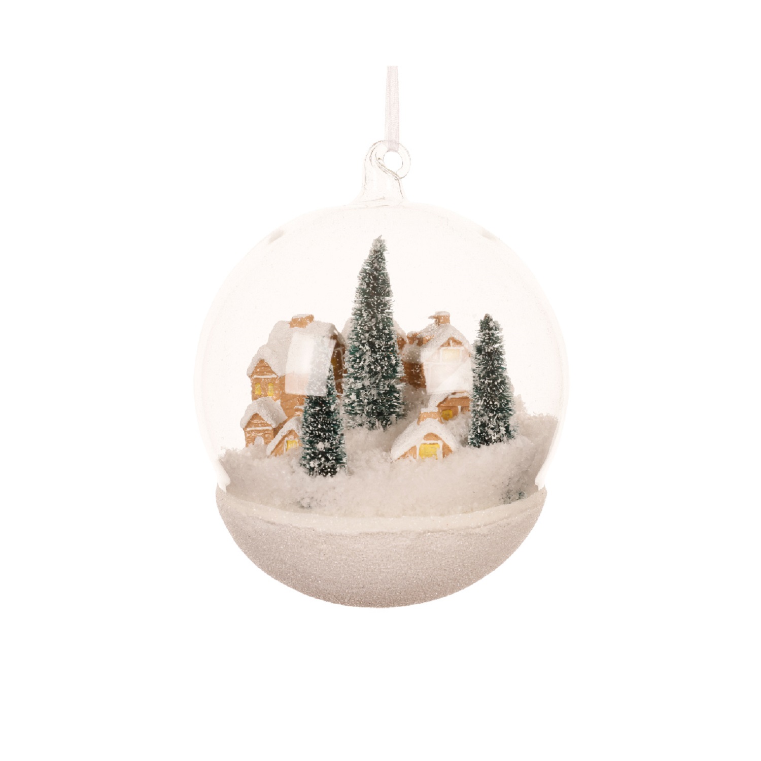 Шар стекло прозрачный с домиками внутри d10см