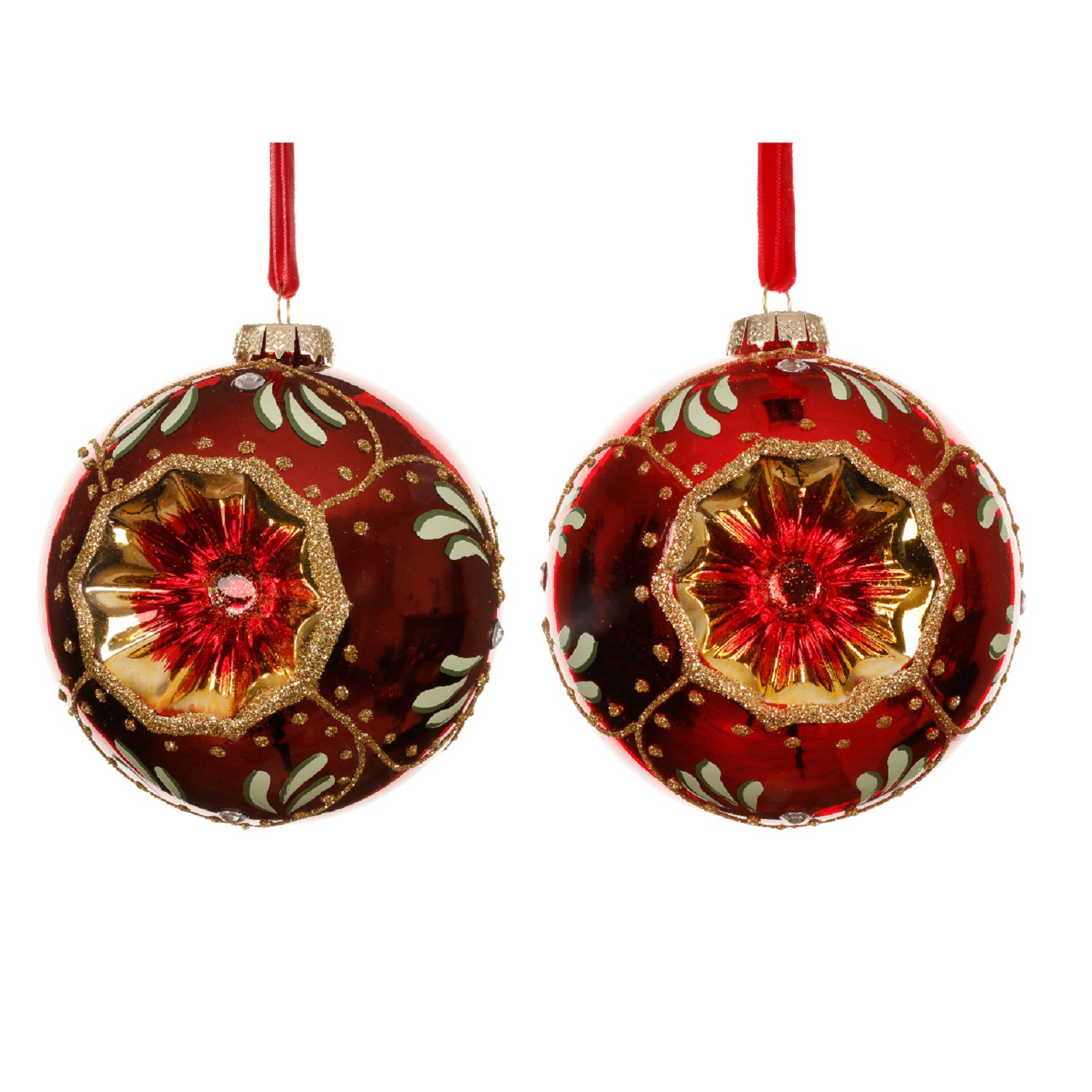 Шар стекло красный/бордовый с углублением Ретро d10см 2 в ассорт