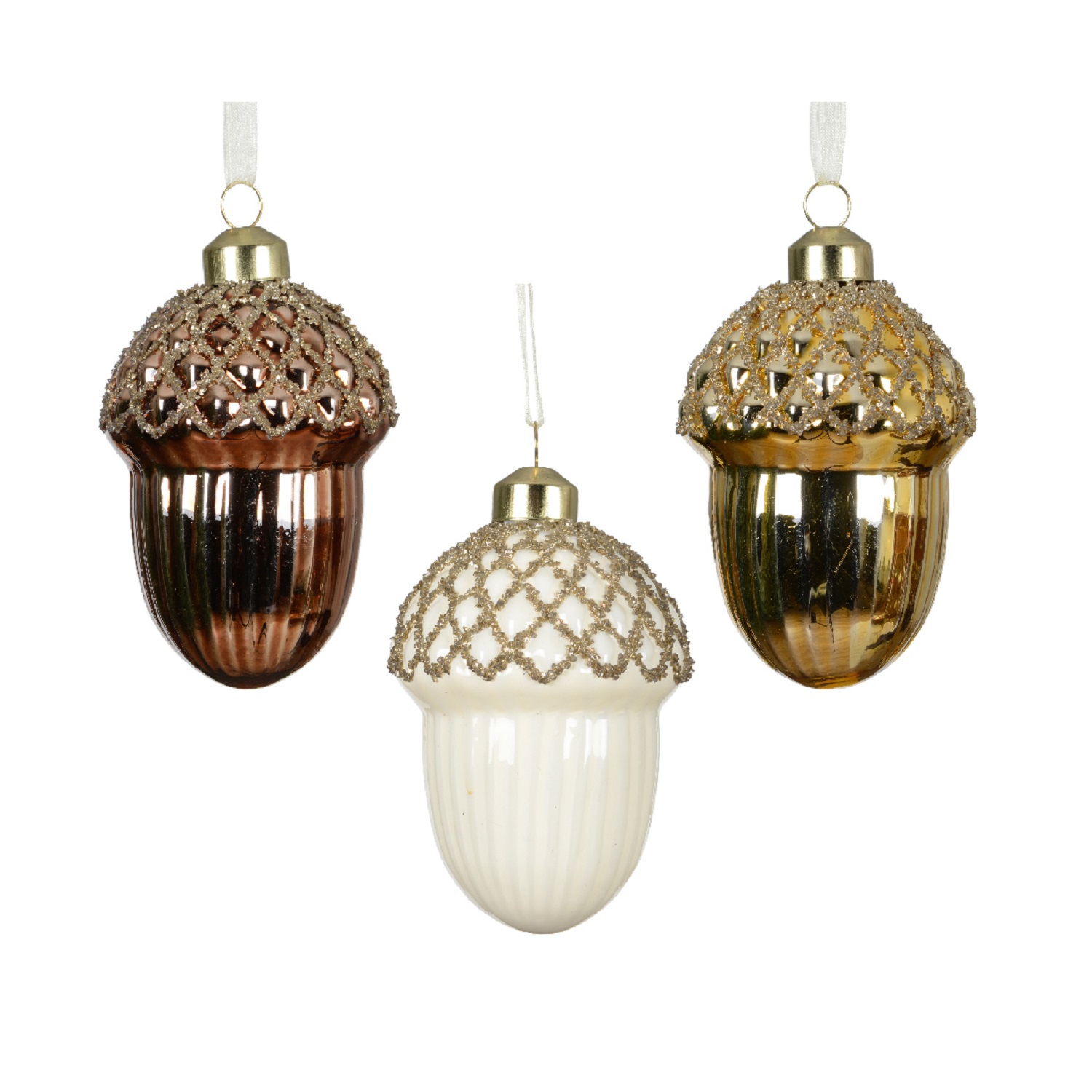 Декор Желудь стекло коричневый/золотистый/белый 9х6,5см 3 в ассорт