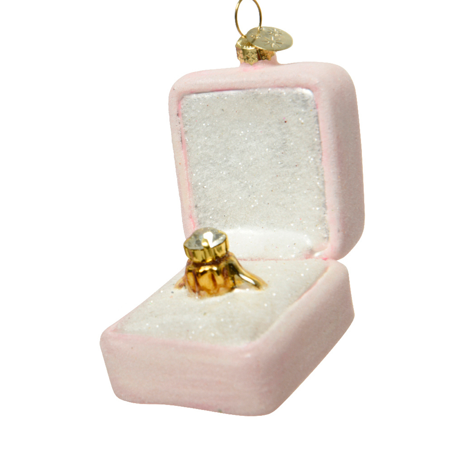 Декор Перстень стекло золотой с бриллиантом в светло-розовой коробочке 5х6,5х7см