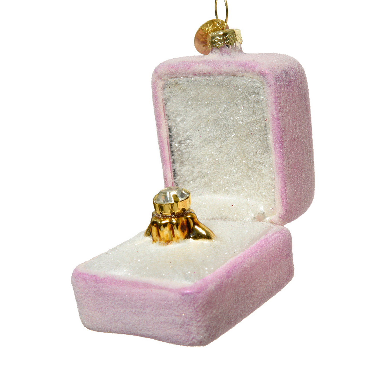 Декор Перстень стекло золотой с бриллиантом в бархатно-розовой коробочке 5х6,5х7см