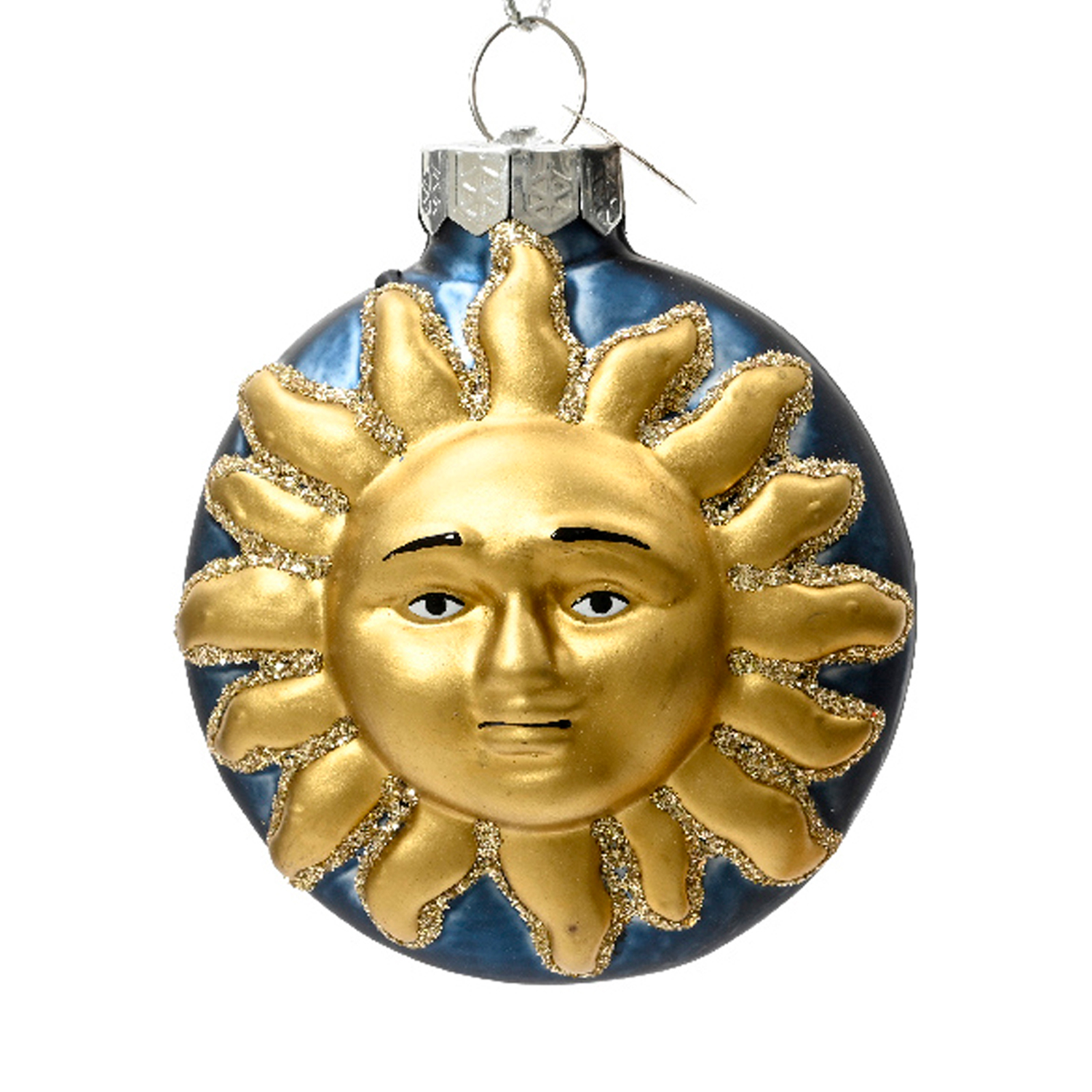 Декор Солнце стекло синий матовый с золотым рисунком d6х2,5см