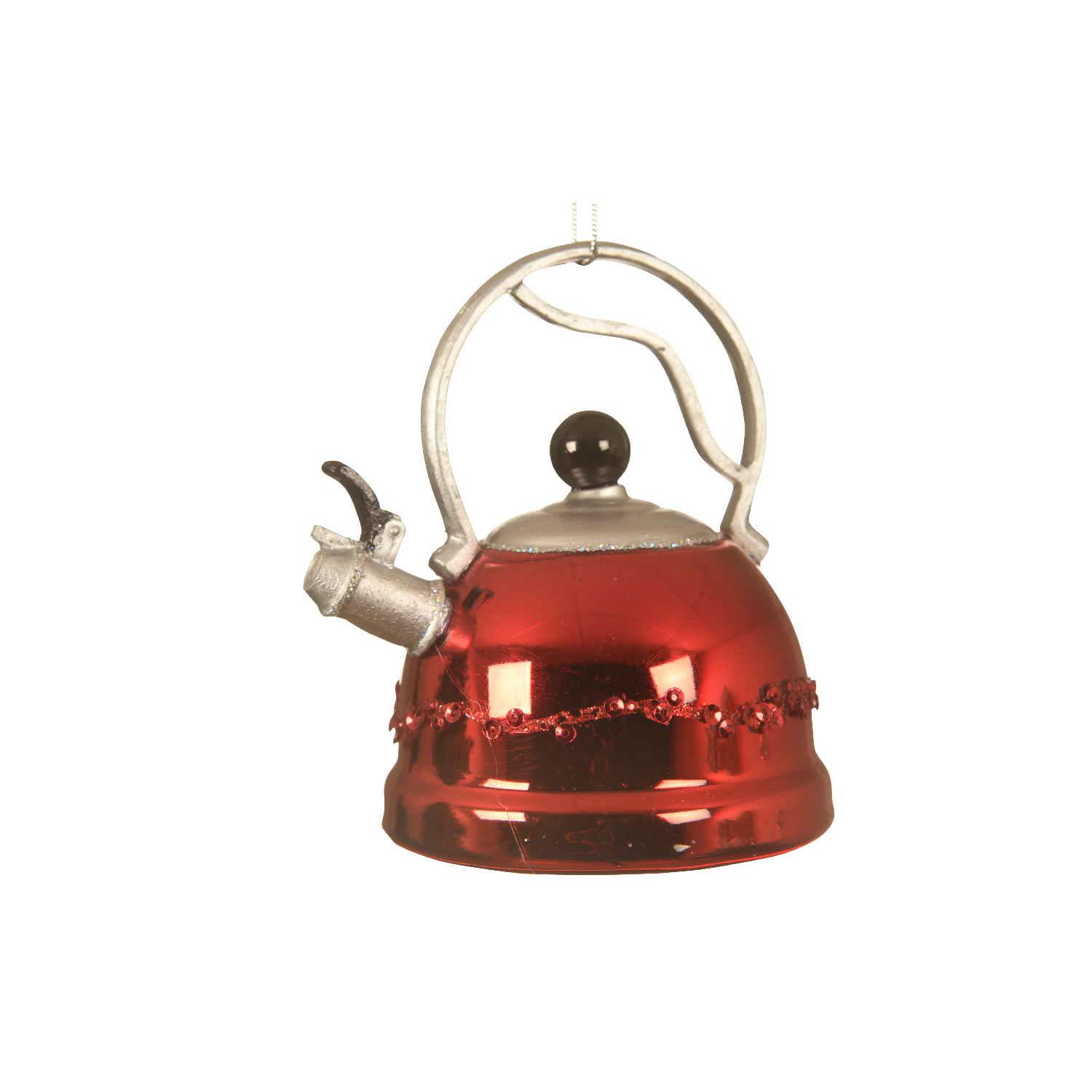 Декор Чайник стекло красный глянцевый со стразами 9,5х7,5х10см