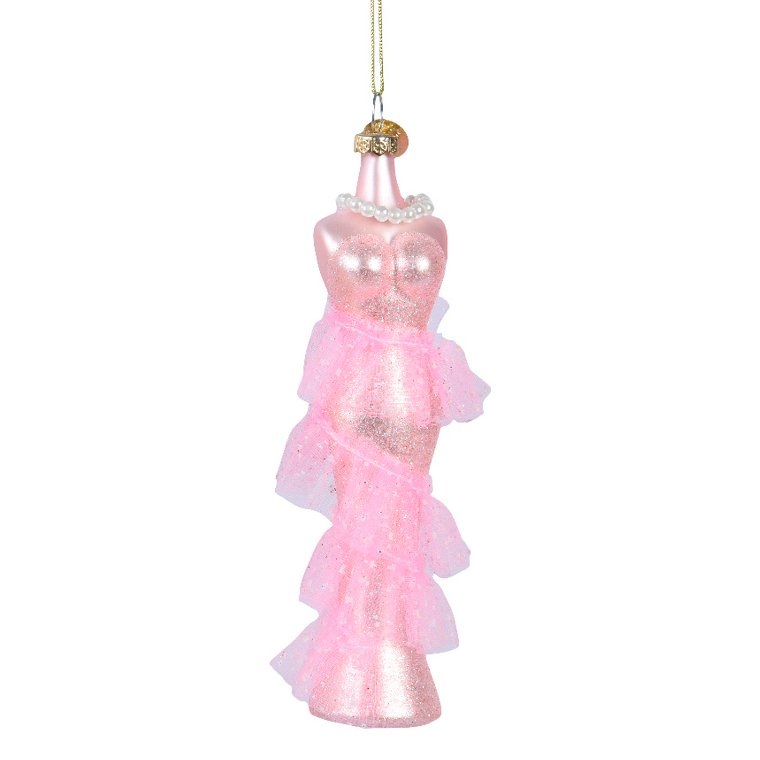 Декор Платье вечернее стекло розовое d3,5х16см