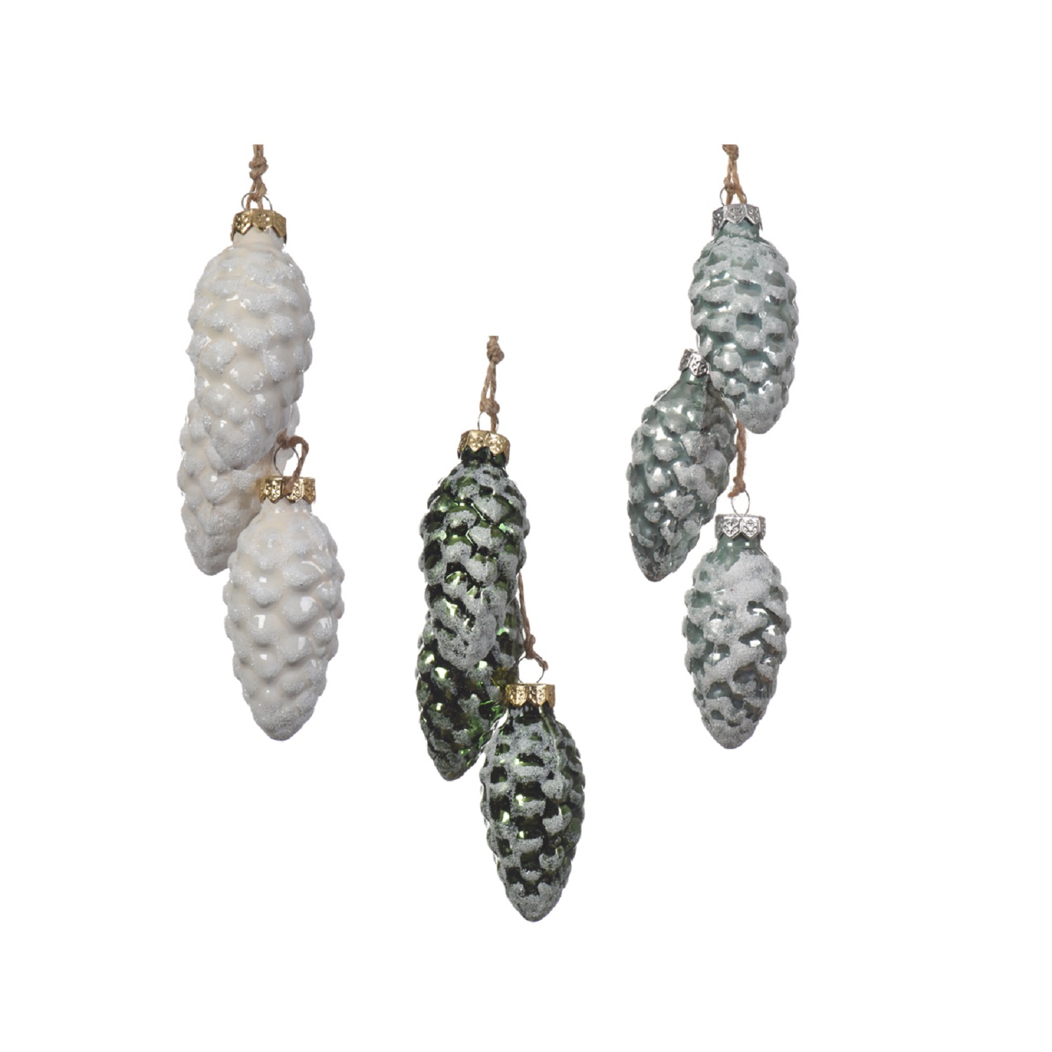 Декор Шишка стекло кремовая/зеленая/светло-зеленая 3 в связке 6х3см 3 в ассорт