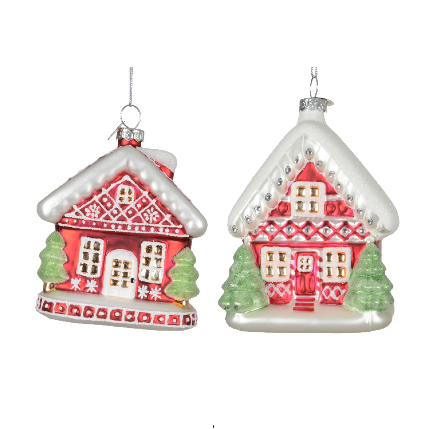 Декор Домик стекло красный с отделкой снегом 9,2х7,7см 2 в ассорт