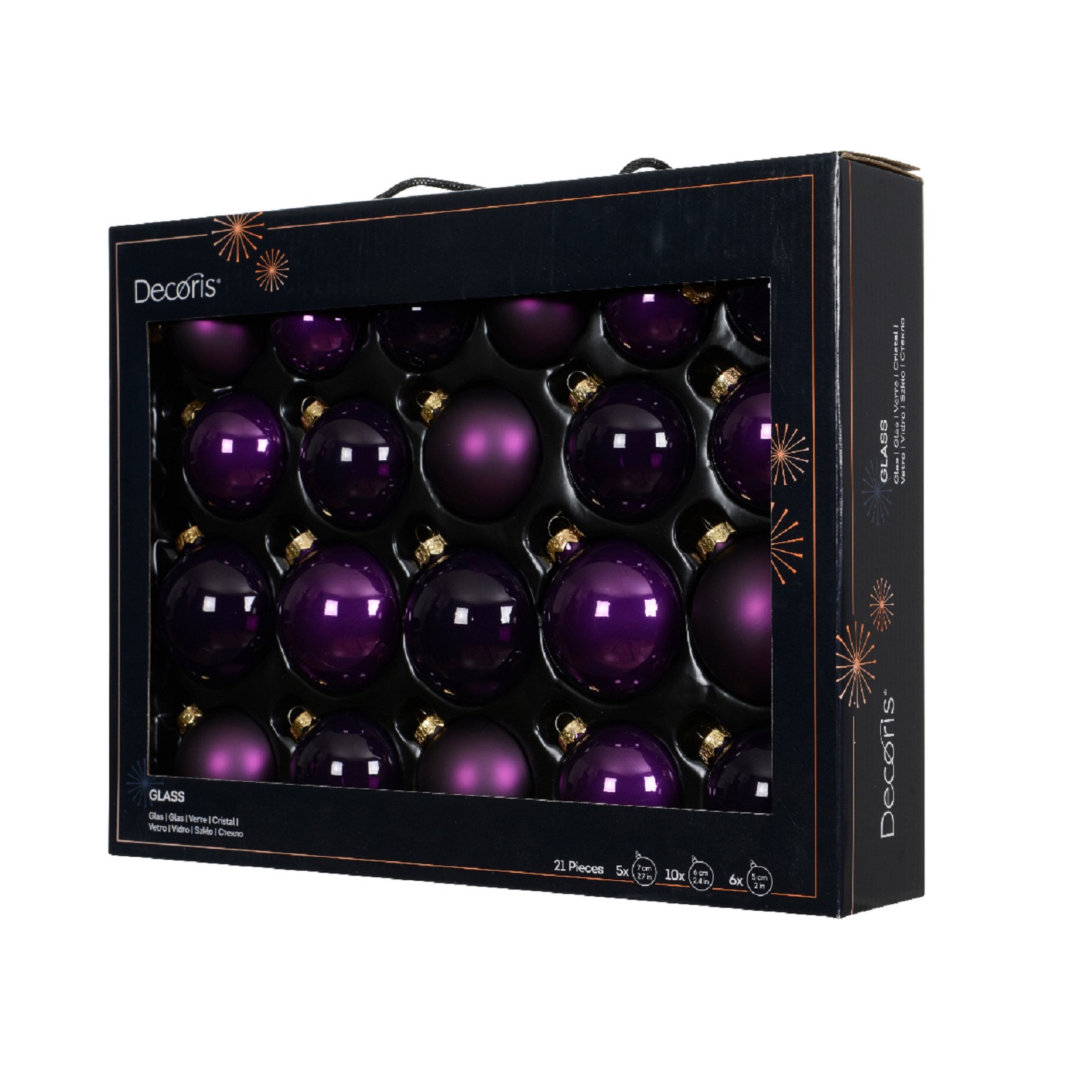 Шар стекло фиолетовый инжир глянцевый/матовый/прозрачный d5/6/7см 21шт/уп