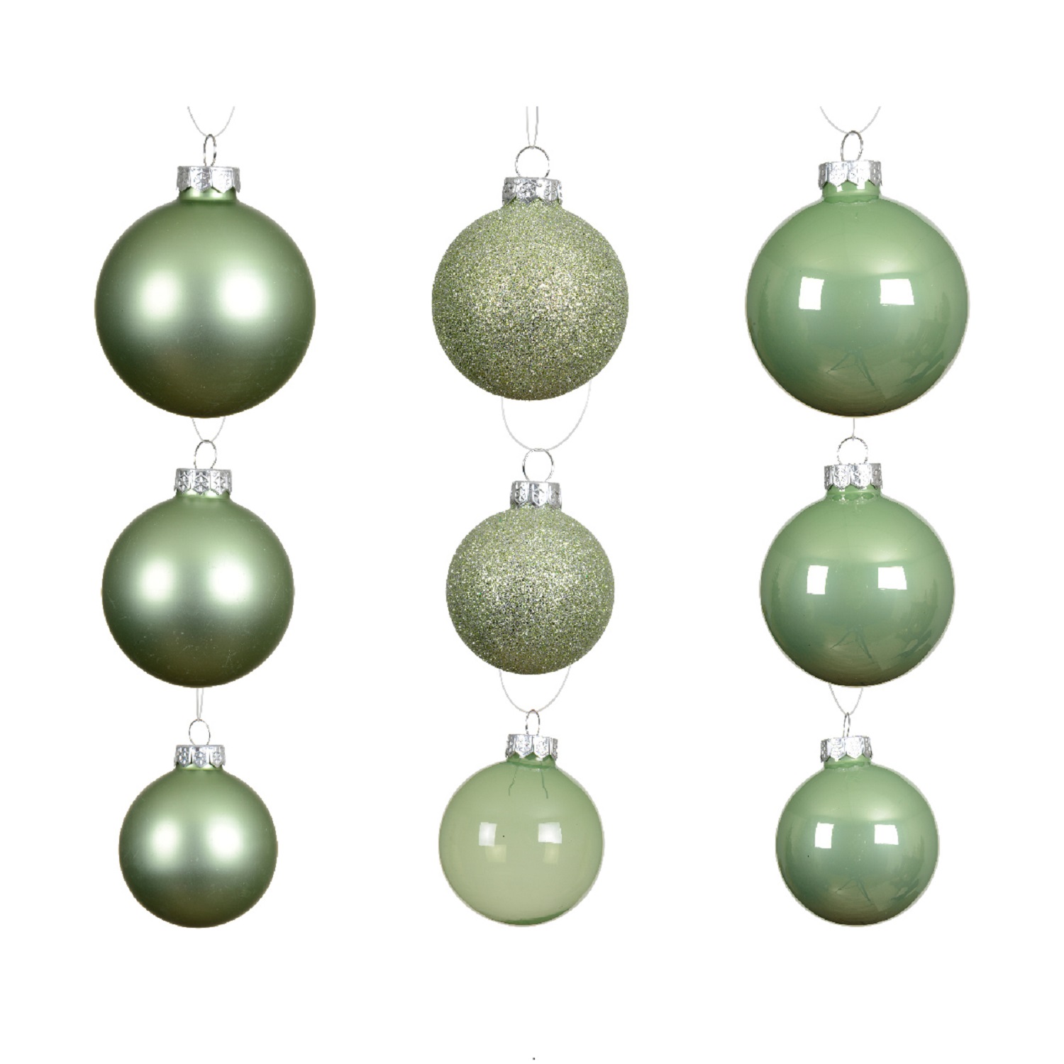 Шар стекло светло-зеленый глянцевый/матовый/прозрачный d5/6/7см 42шт/уп