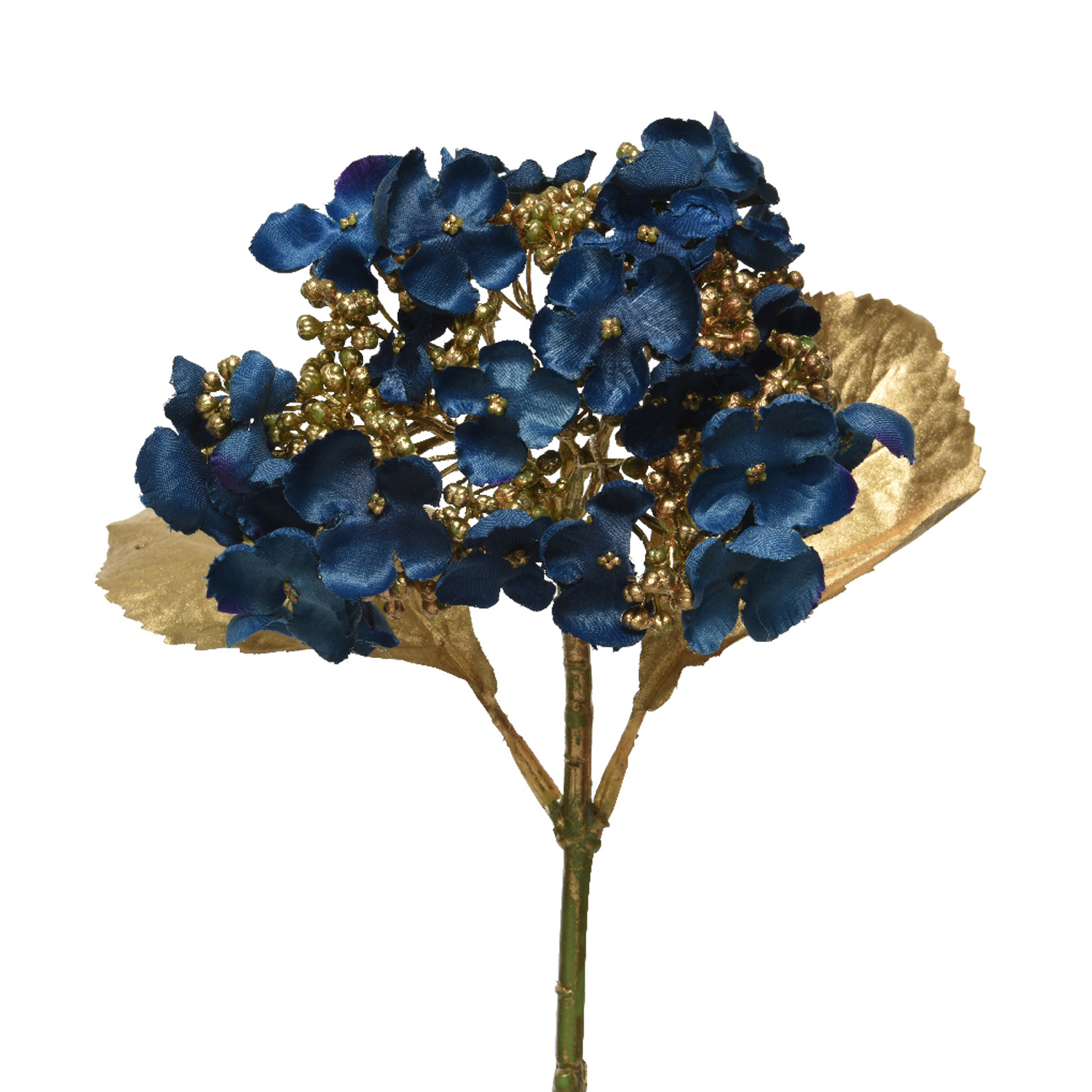 Декор Гортензия синяя с золотом на стебле 67см