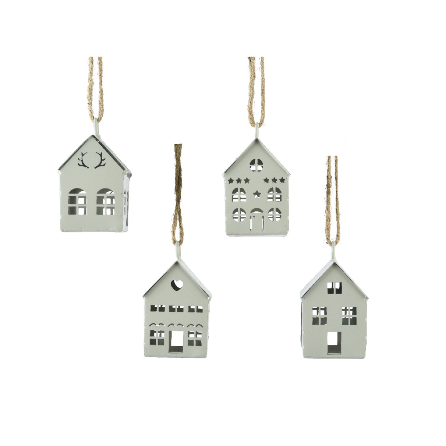 Декор Домик металлический с вырезанными окнами и дверью кремовый 9,5х5,5см 4 в ассорт