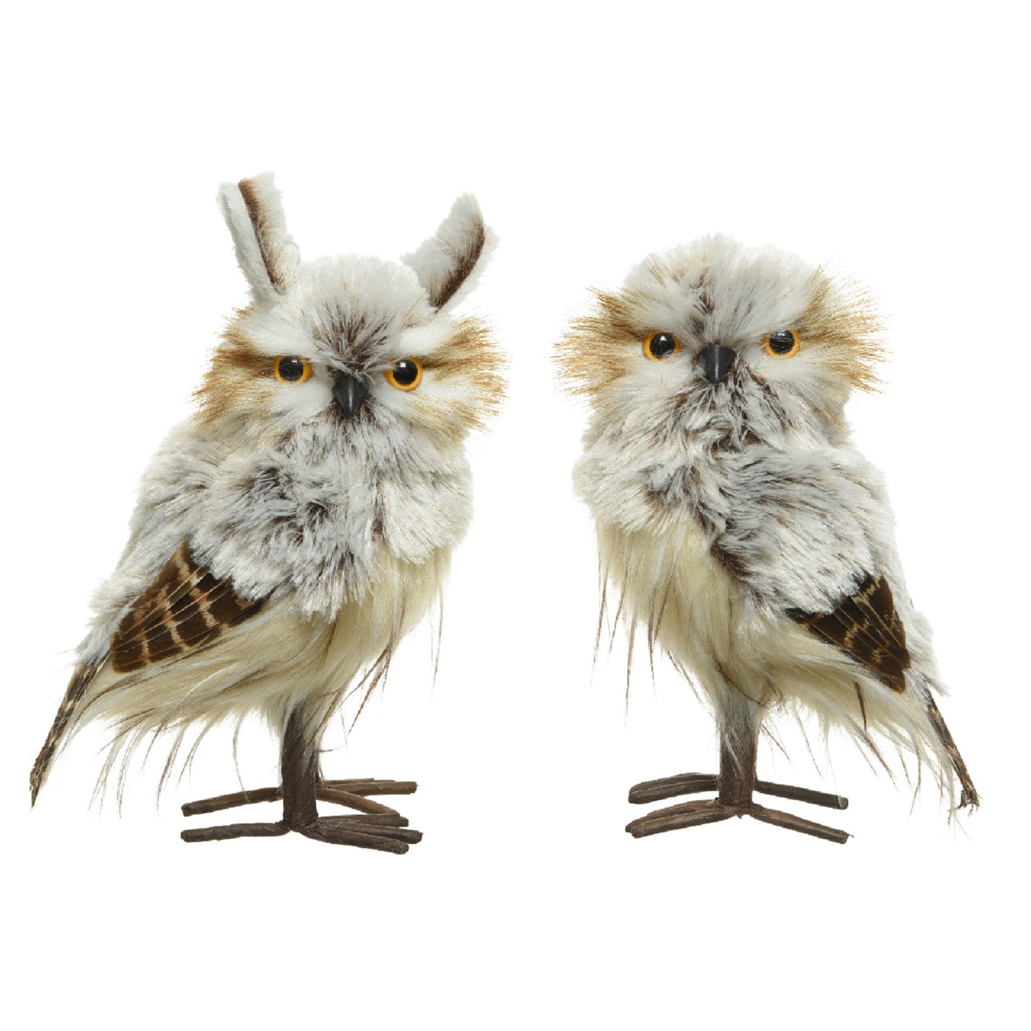 Декор Сова из гусиных перьев коричнево/серая 15см 2 в ассорт