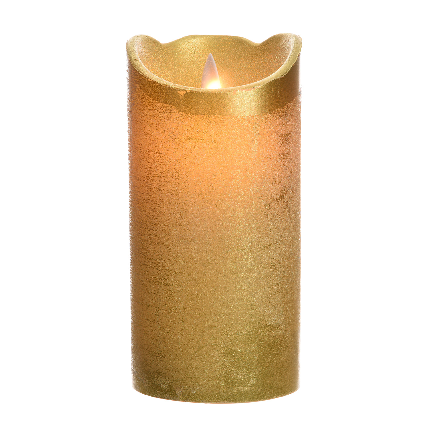 Свеча светильник LED мерцающее пламя  d7,5х15см золотая рустическая батарейки 2хАА 6ч таймер indoor