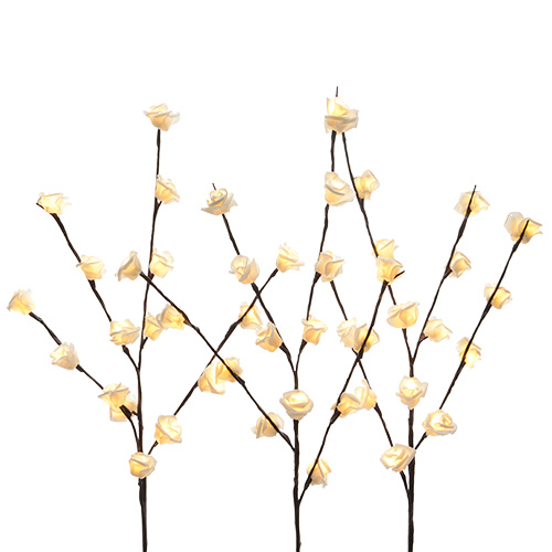 Декорация Ветка  100см Цветы розы теплобелая кабель коричневый 3м 48диодов LED indoor